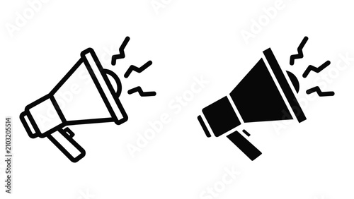Cuadro en lienzo Loudspeaker and Megaphone Icons Amplifying Sound in Flat Line Art Style