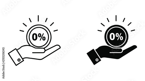 Quadro em tela Hand Holding Zero Percent Interest Rate Coin Icon Set in Minimalist Flat Vector