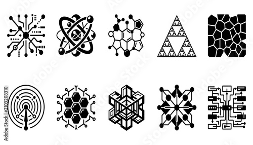Cuadro en lienzo Patterns Featuring Geometric Shapes and Abstract Designs in Black and White Feat