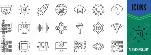 Artificial intelligence technology vector icons. robot icon set, cloud icon set, chip icon set