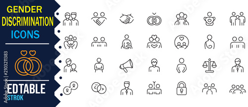 Schilderij op canvas Male Female and Gender Equality Line Art Icons