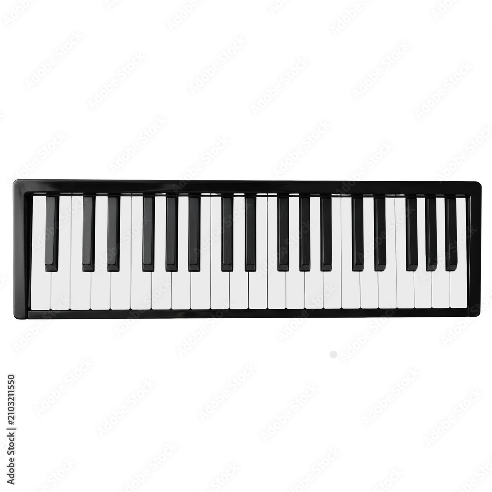 Fototapeta premium Top view of classic black electronic keyboard synthesizer piano keys