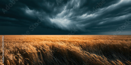 Dramatic Stormy Sky Over Golden Wheat Field