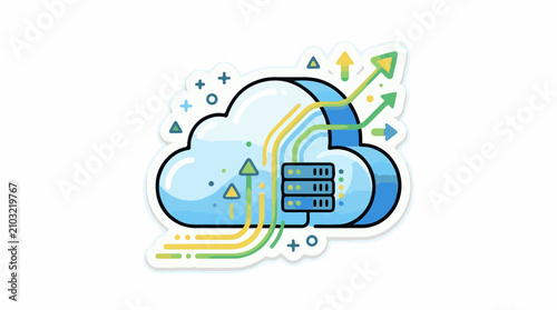 Cloud storage with server arrows indicating data transfer and growth