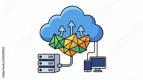 Cloud network with servers computer and phone