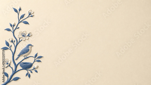 Minimal Chinoiserie Inspired Bird and Branch Wedding Background
