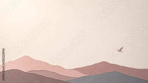 Minimal Chinoiserie Inspired Mountain Ridge and Bird Background