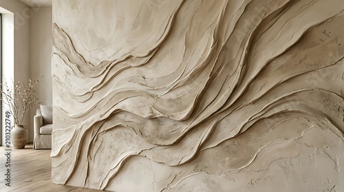 Modern interior design with wavy wall.