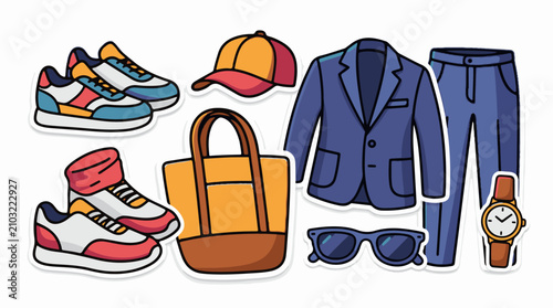 Collection of casual and formal men's wear with accessories