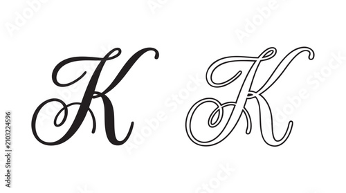 Schilderij op canvas black vector silhouette with line art pair icon of elegant uppercase letter k