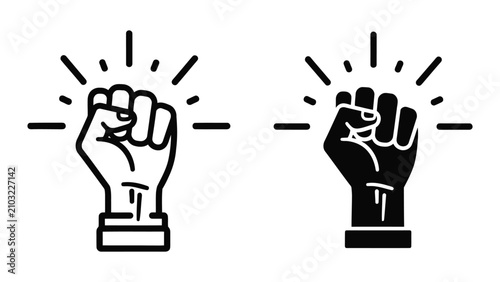 Raised Fists Symbolizing Strength and Unity in a Minimalist Vector Illustration Style