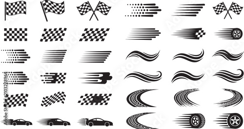 Racing icons- featuring checkered flags and speed motion lines