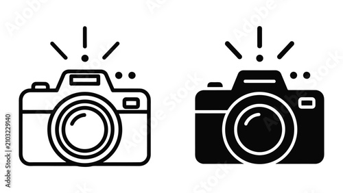 Фотография Capturing images with a digital camera icon set in minimalist outline and solid