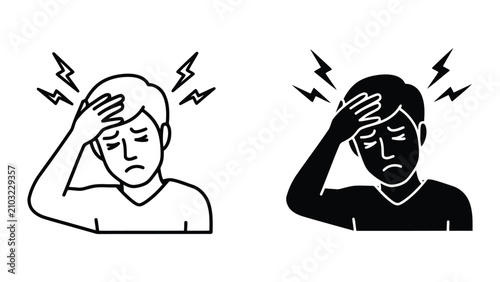 Valokuva Frustrated and Stressed Person Holding Head with Lightning Bolts Vector Illustra