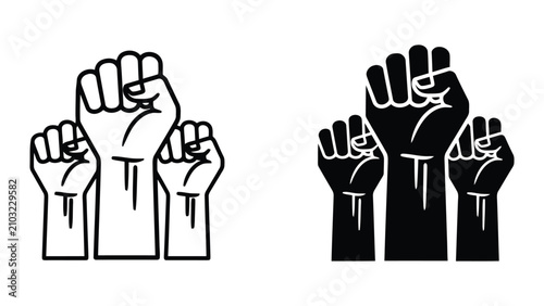 Raised Fists Symbolizing Unity and Resistance in Minimalist Vector Illustration Style