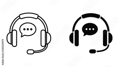 Foto Customer Support Headset Icons with Speech Bubble Vector Illustration in Minimal