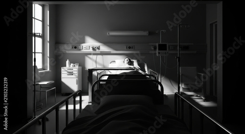 Solitary Patient In Hospital Bed Receives Natural Light