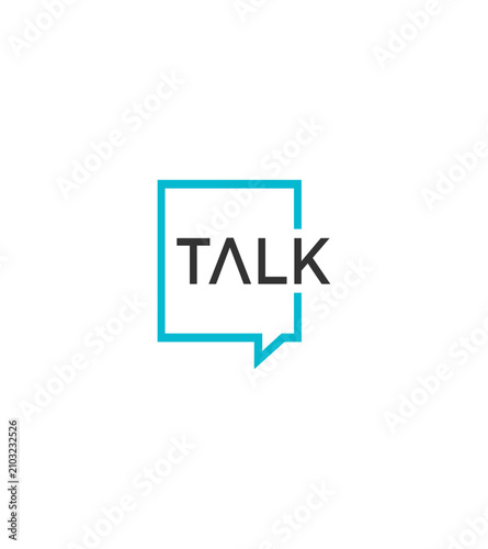 Modern abstract logo design for the word TALK inside a speech bubble.