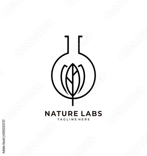 Nature Labs Logo with Leaf and Flask.