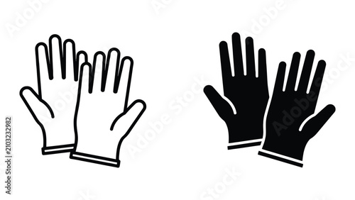 Canvastavla Pair of Protective Rubber Gloves Icon Set in Outline and Solid Black Style for S