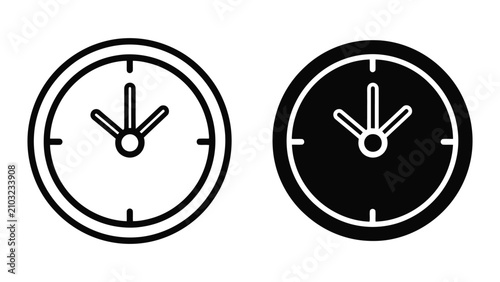 Konstfotografi Minimalist Clock Icon Set Featuring Outline and Solid Vector Designs for Time Ma