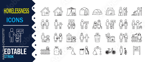 Homelessness Crisis and Community Help Outline Icons