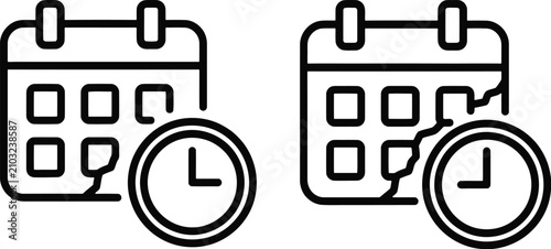 Cracked calendar line icons for project delay management and productivity