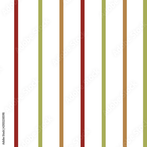 Seamless vertical stripe pattern featuring red, green, and beige lines on a clean background. A modern minimalist design with warm natural colors, suitable for textile, fabric, wallpaper, packaging, s