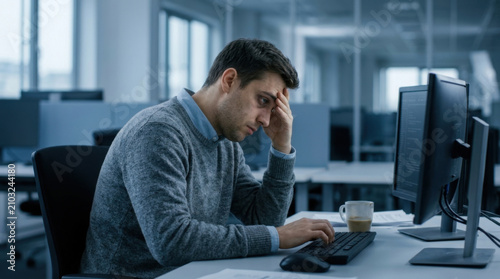 Frustrated Office Worker Stressed By Computer Workload