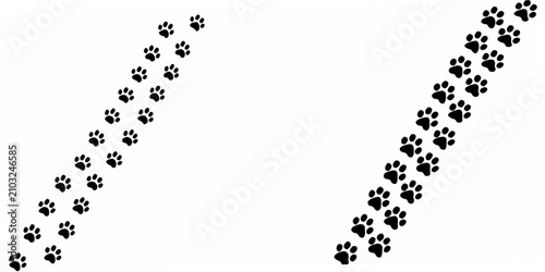 Tableau sur toile Black Paw Prints Arrangement Silhouette On White Background