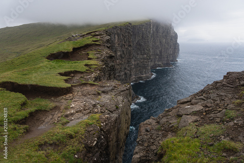 Trælanípa Sea Cliffs Shrouded in Fog, Vagar, Faroe Islands