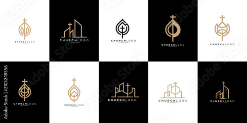 Bild auf Leinwand Modern Church Logo Designs Collection Minimalist Religious Symbols