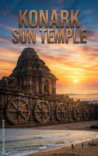 Majestic Konark Sun Temple Chariot Wheel Carving at Sunset Odisha India