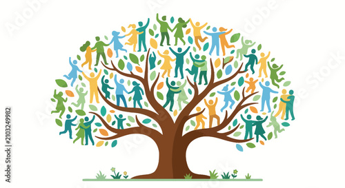Bild auf Leinwand Tree with people silhouettes colorful vector illustration on white background