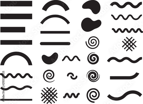 Doodle squiggles, wavy lines and geometric abstract shapes vector set