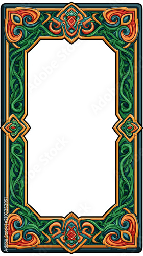 Epic Fantasy Trading Card Frame with Decorative Ornate Border on White Background