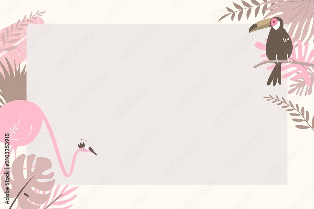 Obraz premium Summer tropical botanical frame background, beige design