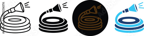 Fotografie Set of Four Garden Hose Icons in Different Artistic Styles