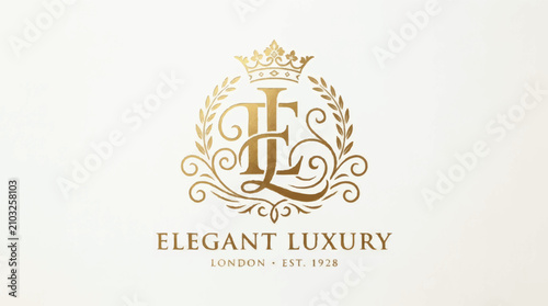Elegant luxury monogram logo design for premium branding. Minimalist gold and black crest emblem vector for high-end business identity.