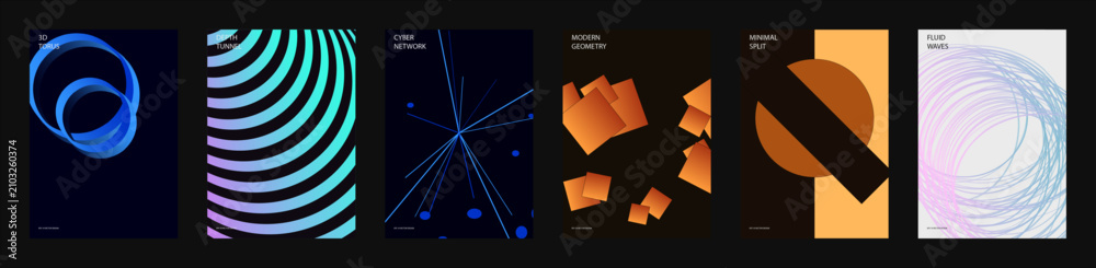 Fototapeta premium Abstract geometric shapes and futuristic design elements collection. Modern vector illustrations for tech, science, and digital backgrounds.