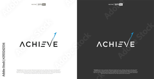 Achieve word logo with upward arrow graphic on white and black backgrounds.