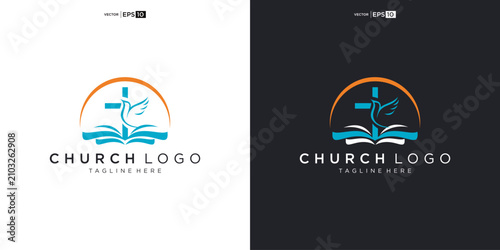 Canvastavla Church Logo Design with Cross Dove and Open Book.