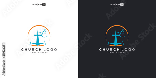 Fotografie Christian Church Logo Design with Cross and Dove.