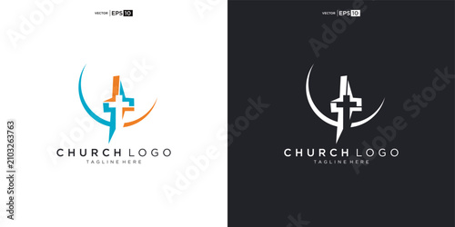 Photos Modern Church Logo Design with Cross and Swoosh.