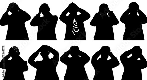 Принти на полотні Silhouette Collection: 10 Diverse Poses of People Tying Headscarves, Hijabs, or