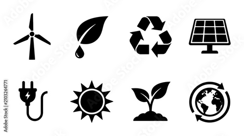 Slika na platnu Eco-friendly Icons Set: Renewable Energy, Sustainability, Nature Symbols, Green