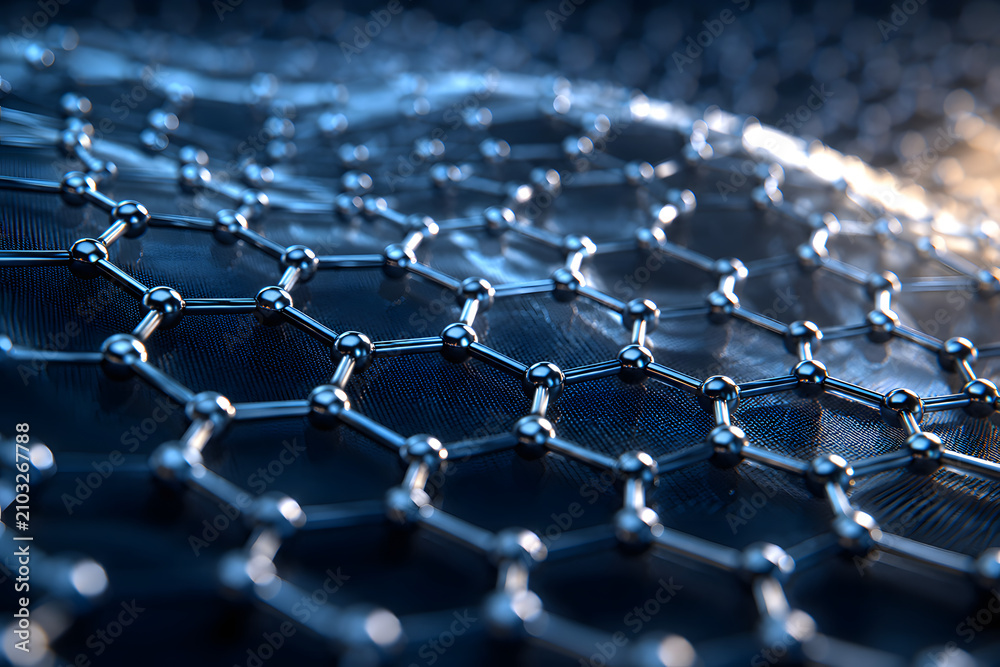 Fototapeta premium graphene, nanotechnology, nanostructure, hexagonal lattice, advanced material, technology background, futuristic, molecular structure, abstract technology, graphene texture