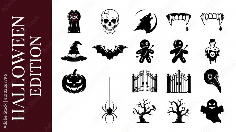 Fototapeta premium Premium Halloween Silhouette Vector Icon Set – 14 Clean Minimalist Spooky Graphic Assets