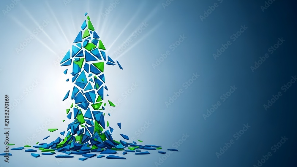 Fototapeta premium Abstract Christmas Tree Illustration on Blue Background with Snowflakes, Star Decoration and Winter Holiday Celebration Design for Merry Xmas Greeting Card