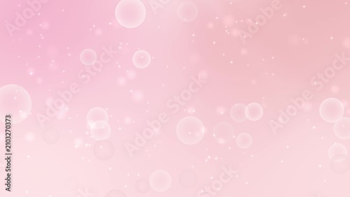 Seamless loop soft pink background with floating bubbles and sparkling particles